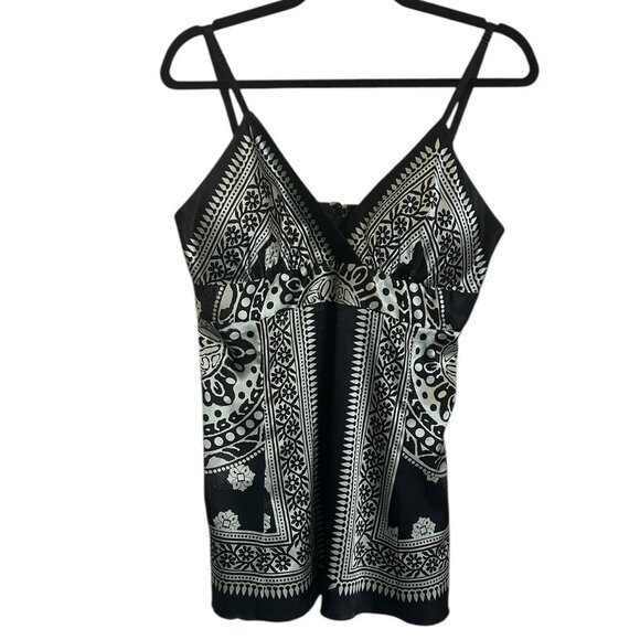 Vtg Smart Set Satin Babydoll Camisole • Black Cream Handkerchief‎ Milkmaid Sz L - Picture 1 of 5